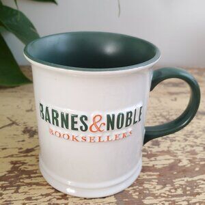 Barnes & Noble Booksellers Ceramic White Green Coffee Cup Mug Embossed